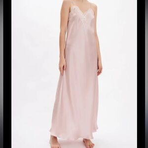 Vintage Jessica satin slip dress nightgown lace trim lettuce edges pink large